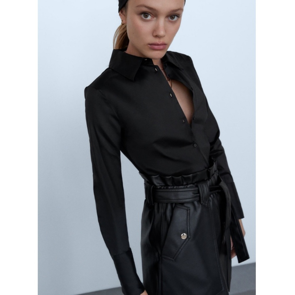 ZARA 🖤Faux Leather Paperbag Skirt Size S NWT